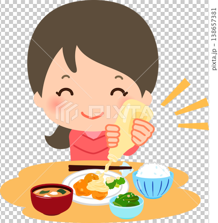 料理に大量のマヨネーズをかける女性 料理に大量のマヨネーズをかける女性 138657381