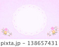 花付きレースペーパー風フレーム背景（ピンク・かわいい・コピースペース・装飾） 138657431