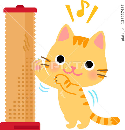 柱型爪研ぎで爪を研ぐトラ猫 柱型爪研ぎで爪を研ぐトラ猫 138657487