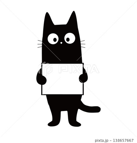 カードを掲げる黒猫 シンプルかわいいイラスト カードを掲げる黒猫 シンプルかわいいイラスト 138657667