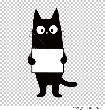 カードを掲げる黒猫 シンプルかわいいイラスト カードを掲げる黒猫 シンプルかわいいイラスト 138657667