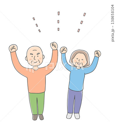 元気にガッツポーズをするシニア夫婦 元気にガッツポーズをするシニア夫婦 138658104