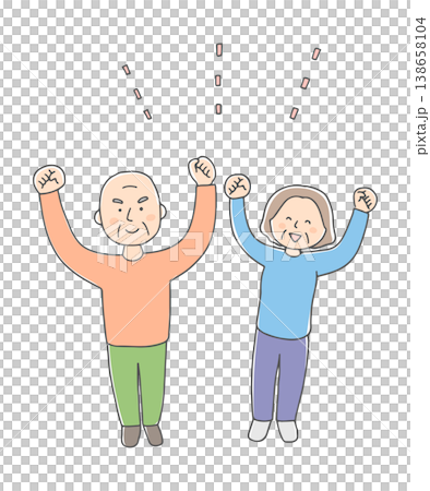 元気にガッツポーズをするシニア夫婦 元気にガッツポーズをするシニア夫婦 138658104