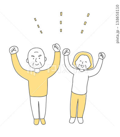 元気にガッツポーズをするシニア夫婦単色 138658110