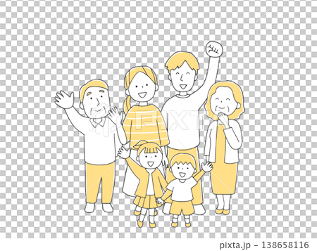 笑顔で見上げる三世代家族 仲良しファミリーイラスト単色 笑顔で見上げる三世代家族 仲良しファミリーイラスト単色 138658116