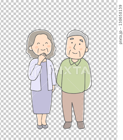 一對老年夫婦抬頭微笑 一對老年夫婦抬頭微笑 138658139