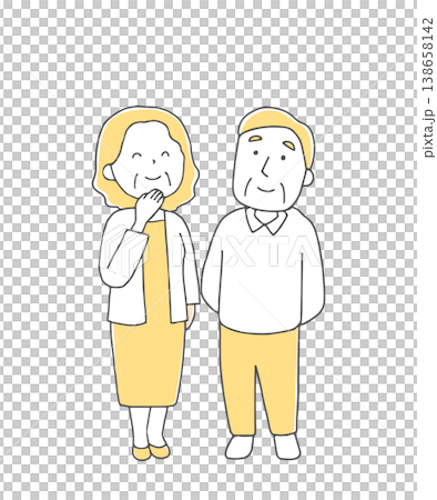 一對老年夫婦抬頭微笑 一對老年夫婦抬頭微笑 138658142