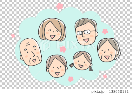 A smiling three-generation family face icon A smiling three-generation family face icon 138658151