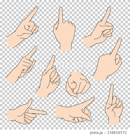 10 illustrations of pointing fingers. 138658572