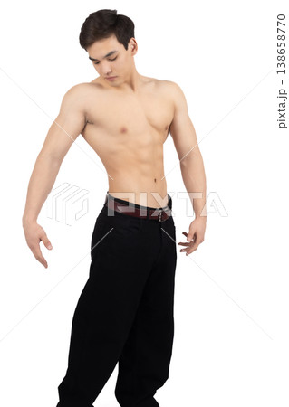 Strong man with bare chest looking at camera 138658770