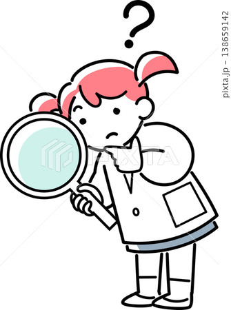 虫眼鏡を持って調べる白衣の女の子 138659142