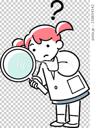 虫眼鏡を持って調べる白衣の女の子 138659142