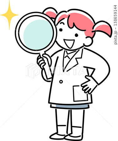虫眼鏡を持って調べる白衣の女の子 虫眼鏡を持って調べる白衣の女の子 138659144