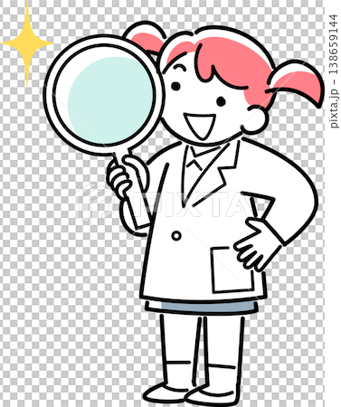 虫眼鏡を持って調べる白衣の女の子 虫眼鏡を持って調べる白衣の女の子 138659144