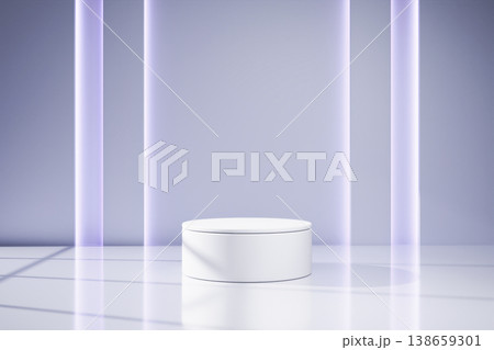 Futuristic product podium with glowing blue vertical light bars Futuristic product podium with glowing blue vertical light bars 138659301