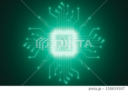 Green artificial intelligence cpu with glowing digital circuits Green artificial intelligence cpu with glowing digital circuits 138659307