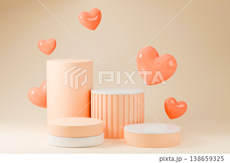 White and orange product podium with floating peach hearts 138659325