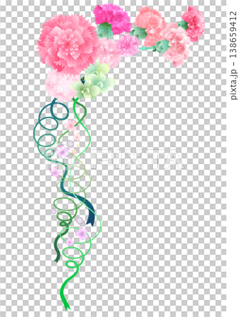 A vibrant carnation corner decoration with pink and green ribbons. A vibrant carnation corner decoration with pink and green ribbons. 138659412