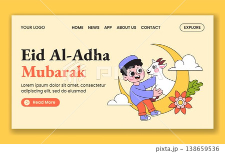 Happy Eid Al Adha Social Media Landing Page Flat Cartoon Hand Drawn Template 138659536