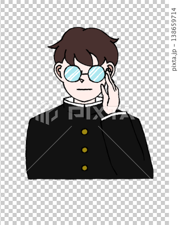 Male student, uniform, glasses, serious, meticulous, honor student, bust-up illustration Male student, uniform, glasses, serious, meticulous, honor student, bust-up illustration 138659714