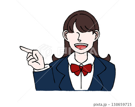 女子学生 制服 指差し 案内 左向き バストアップ イラスト 女子学生 制服 指差し 案内 左向き バストアップ イラスト 138659715