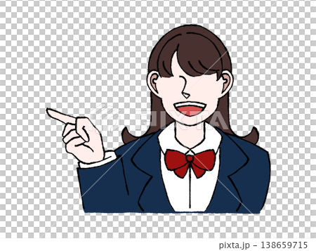 女子学生 制服 指差し 案内 左向き バストアップ イラスト 女子学生 制服 指差し 案内 左向き バストアップ イラスト 138659715