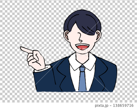 Male student in uniform, pointing, facing left, bust-up illustration. 138659716