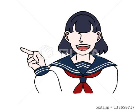 女子学生 制服 指差し 案内 左向き バストアップ イラスト 女子学生 制服 指差し 案内 左向き バストアップ イラスト 138659717