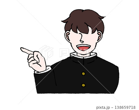 男子学生  制服 指差し 案内 左向き バストアップ イラスト 138659718