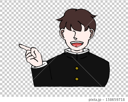 男子学生  制服 指差し 案内 左向き バストアップ イラスト 138659718