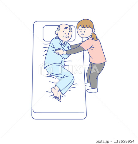 ベッド上での体位変換を行う介護士 138659954