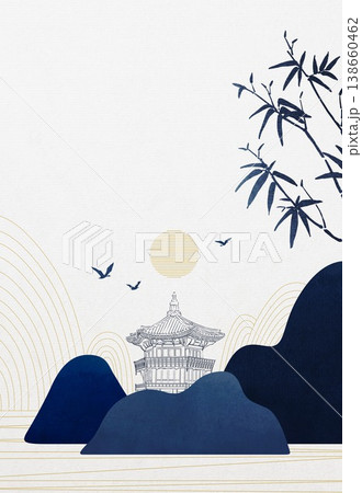 New Chinese style landscape architecture traditional artistic conception art illustration New Chinese style landscape architecture traditional artistic conception art illustration 138660462