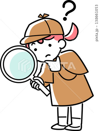 虫眼鏡を持って調べる探偵の女の子 138661053