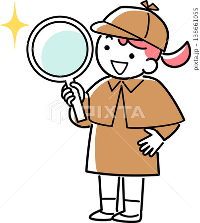 虫眼鏡を持って調べる探偵の女の子 138661055