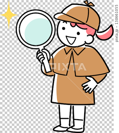 虫眼鏡を持って調べる探偵の女の子 138661055