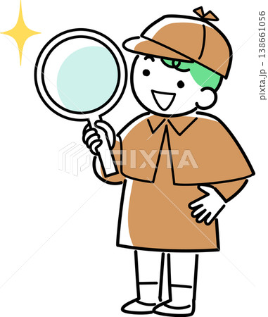 虫眼鏡を持って調べる探偵の男の子 138661056