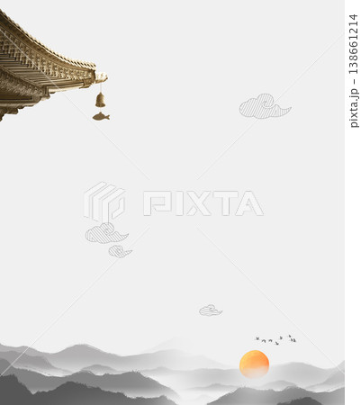 Chinese style landscape architecture with golden, blue, and pink ink, traditional aesthetic art illustration Chinese style landscape architecture with golden, blue, and pink ink, traditional aesthetic art illustration 138661214