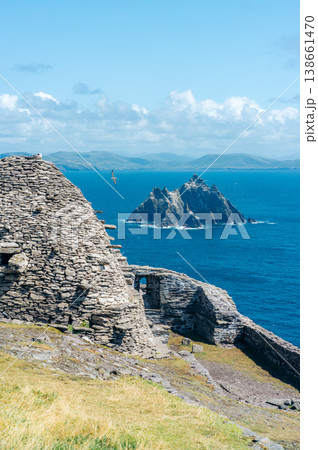 Historic beehive huts of Skellig Michael, Ireland, built by monks for isolated worship Historic beehive huts of Skellig Michael, Ireland, built by monks for isolated worship 138661470