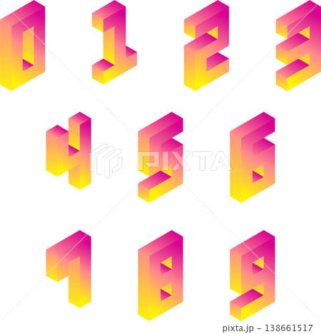 ネオンカラーのグラデーション 3D文字 数字 02 ネオンカラーのグラデーション 3D文字 数字 02 138661517