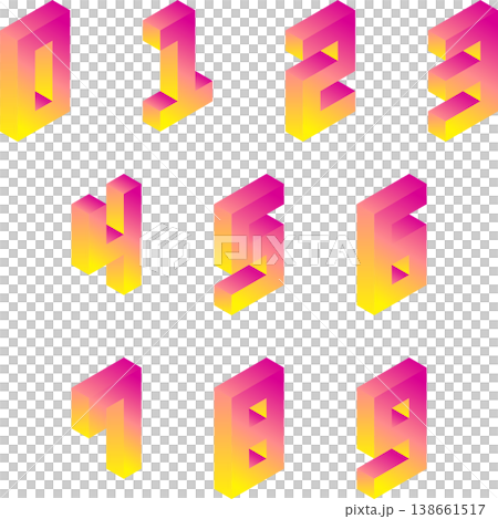 ネオンカラーのグラデーション 3D文字 数字 02 ネオンカラーのグラデーション 3D文字 数字 02 138661517