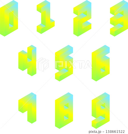 ネオンカラーのグラデーション 3D文字 数字 07 138661522