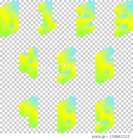 ネオンカラーのグラデーション 3D文字 数字 07 138661522