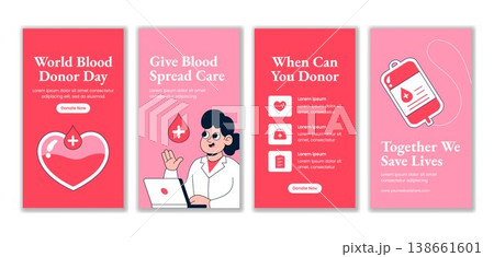 World Blood Donor Day Social Media Story Flat Cartoon Hand Drawn Background Template 138661601