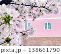 ファンタジックなピンクの家と桜のある風景 138661790