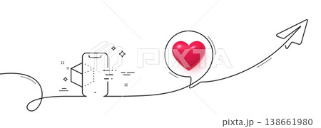 Augmented reality phone line icon. Continuous line with share plane. VR simulation sign. 3d cube symbol. 3d heart in speech bubble. Augmented reality single line ribbon. Loop curve pattern. Vector 138661980