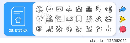 Water resistant, Car travel and 24 hours line icons. Interest rate, AI generate, Inflation icons. Pack of Online shopping, Winner flag, Best app icon. Vector 138662052
