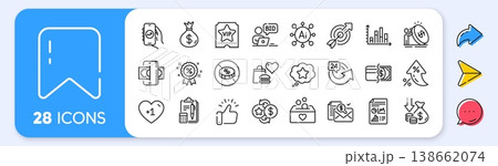 Target, Report document and Loyalty points line icons. Interest rate, AI generate, Inflation icons. Pack of Diagram graph, Online auction, No cash icon. Vector 138662074