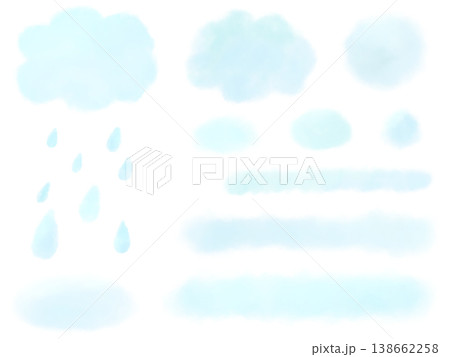 水彩テクスチャ 梅雨あしらいセット 雲・雨・霧・フレーム 水彩テクスチャ 梅雨あしらいセット 雲・雨・霧・フレーム 138662258