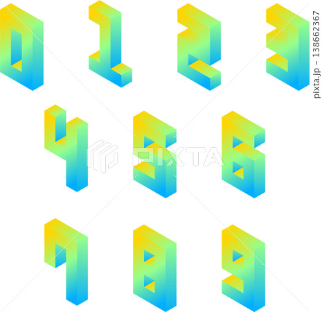 ネオンカラーのグラデーション 3D 数字 レトロ シティポップ 03 ネオンカラーのグラデーション 3D 数字 レトロ シティポップ 03 138662367