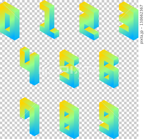 ネオンカラーのグラデーション 3D 数字 レトロ シティポップ 03 ネオンカラーのグラデーション 3D 数字 レトロ シティポップ 03 138662367
